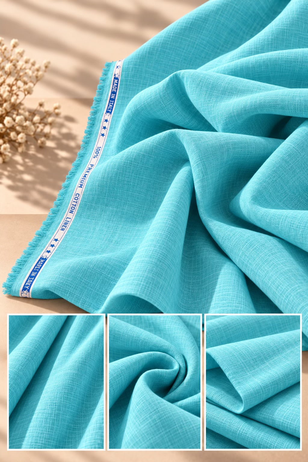 Premium Aqua Turquoise Cotton Linen Fabric 60 Lea