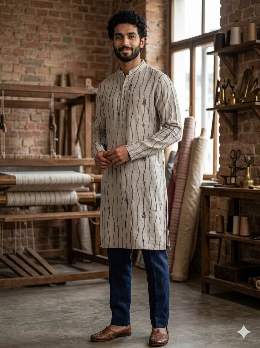 Cream Black Digital Printed 100% Pure Natural Linen Fabric (0% cotton)