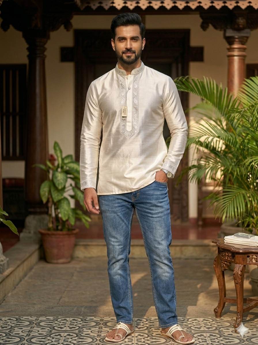 Snow White Premium Glossy Shirting Chanderi Fabric