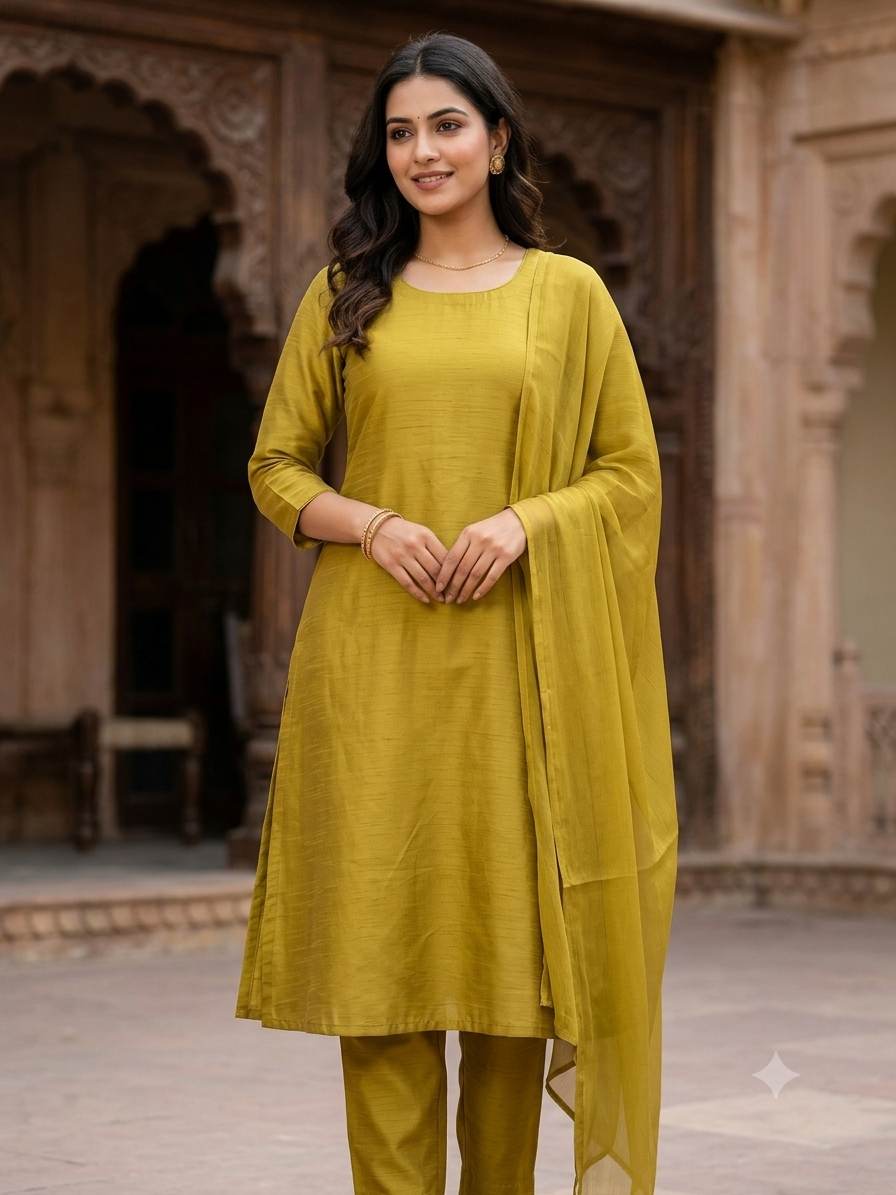 Olive Gold Mul Chanderi Fabric – Breathable Elegance(Big Width)