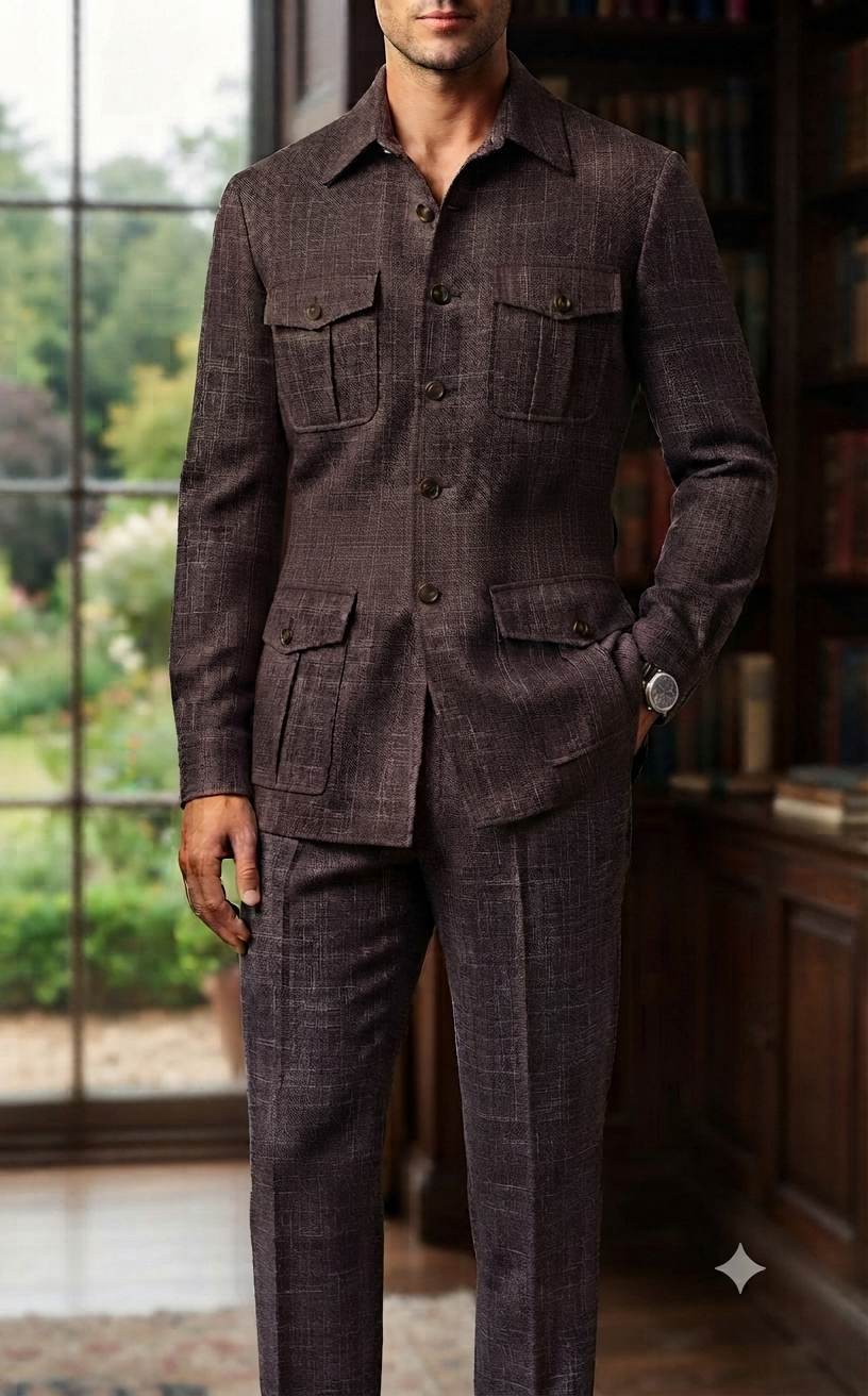 Boston Premium Brown Textured Suiting Fabric