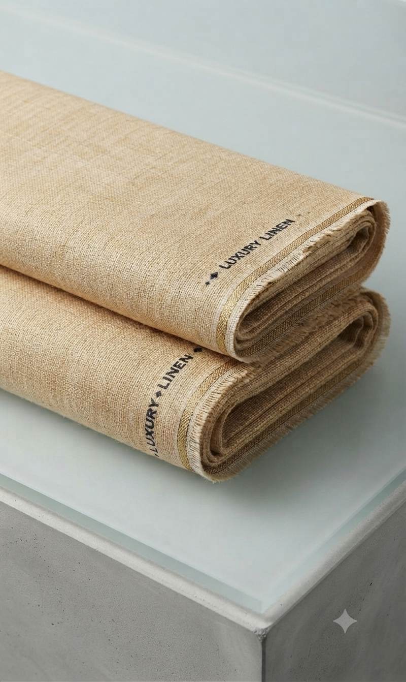 Yellowish Tone Biscuit Khadi Linen Fabric