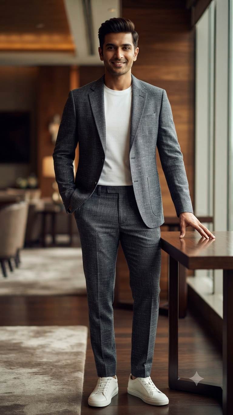Premium Melange Black thick Linen Suiting Fabric for Pants, Dresses, Safari, Blazers