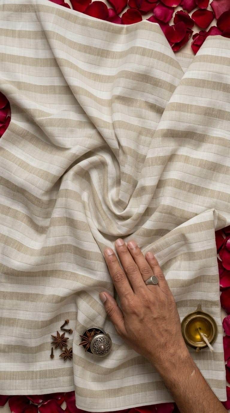 Neutral Elegance Striped Cotton-Linen 60 Lea Fabric
