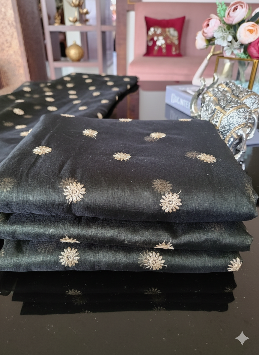 Mehandi Green Blooming Organza Fabric with Golden  Embroidered Sequence Butti