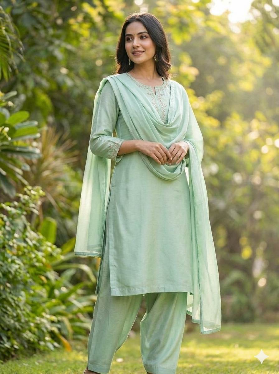 Pastel Mint Green Chanderi Silk Fabric
