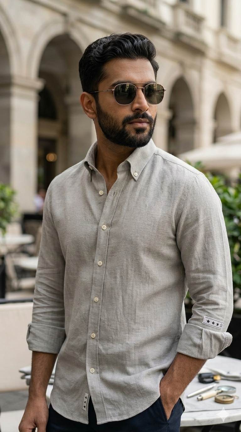 Grey 100% Pure Cotton Linen Fabric (70 lea)