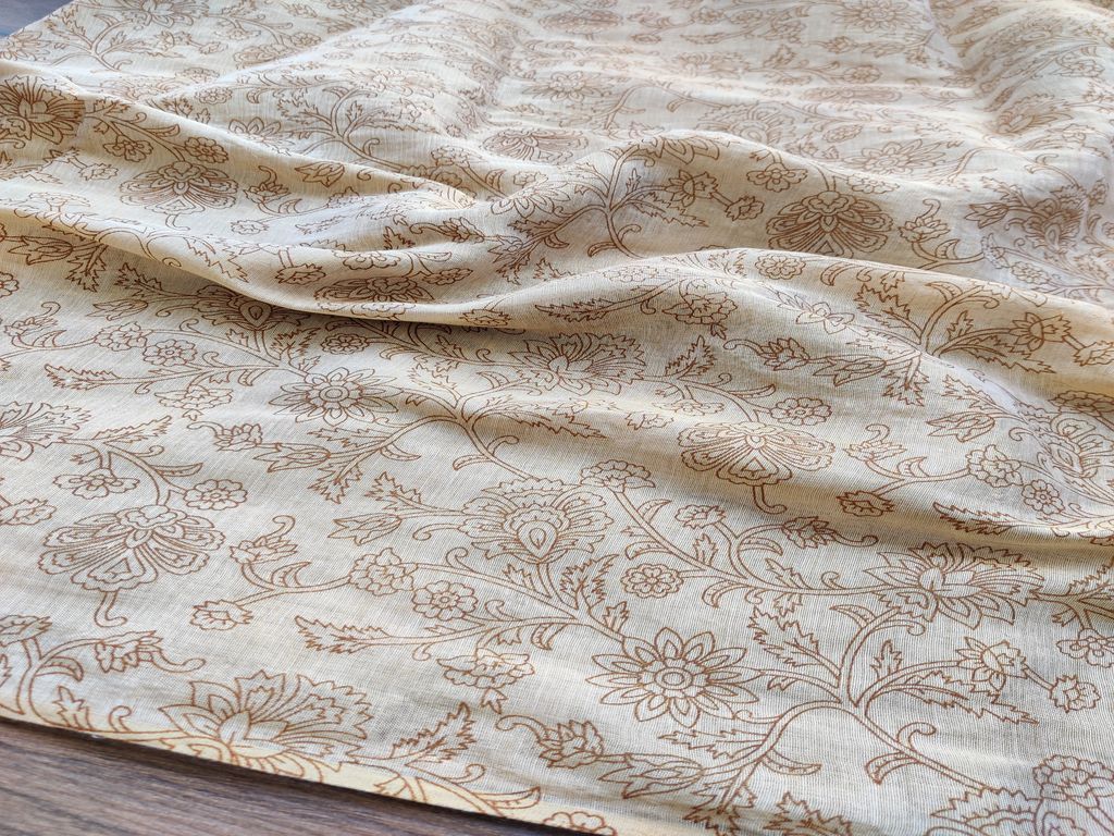Golden Flowers Printed Organza Fabric
