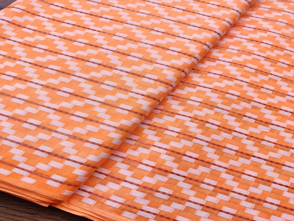 Light Orange Geometric Self Patterned Ikkat Cotton Fabric