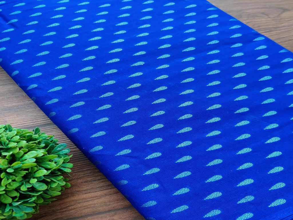 Cobalt Blue Geometric Self Weaved Bengal Butti Cotton Fabric