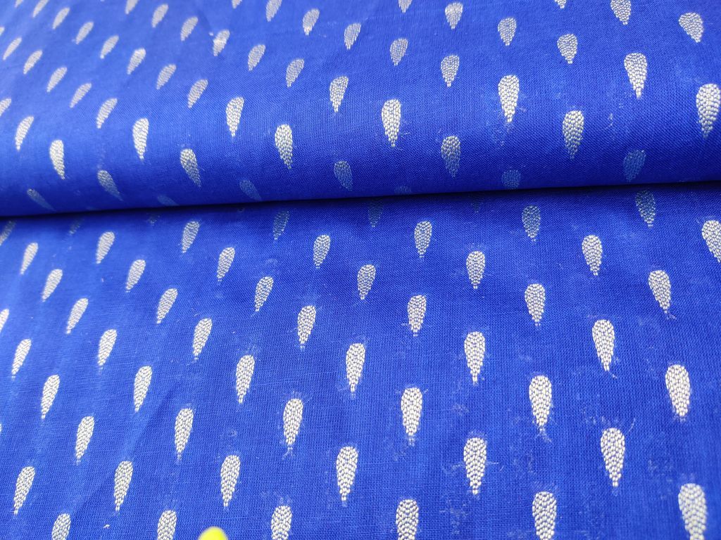 Cobalt Blue Geometric Self Weaved Bengal Butti Cotton Fabric