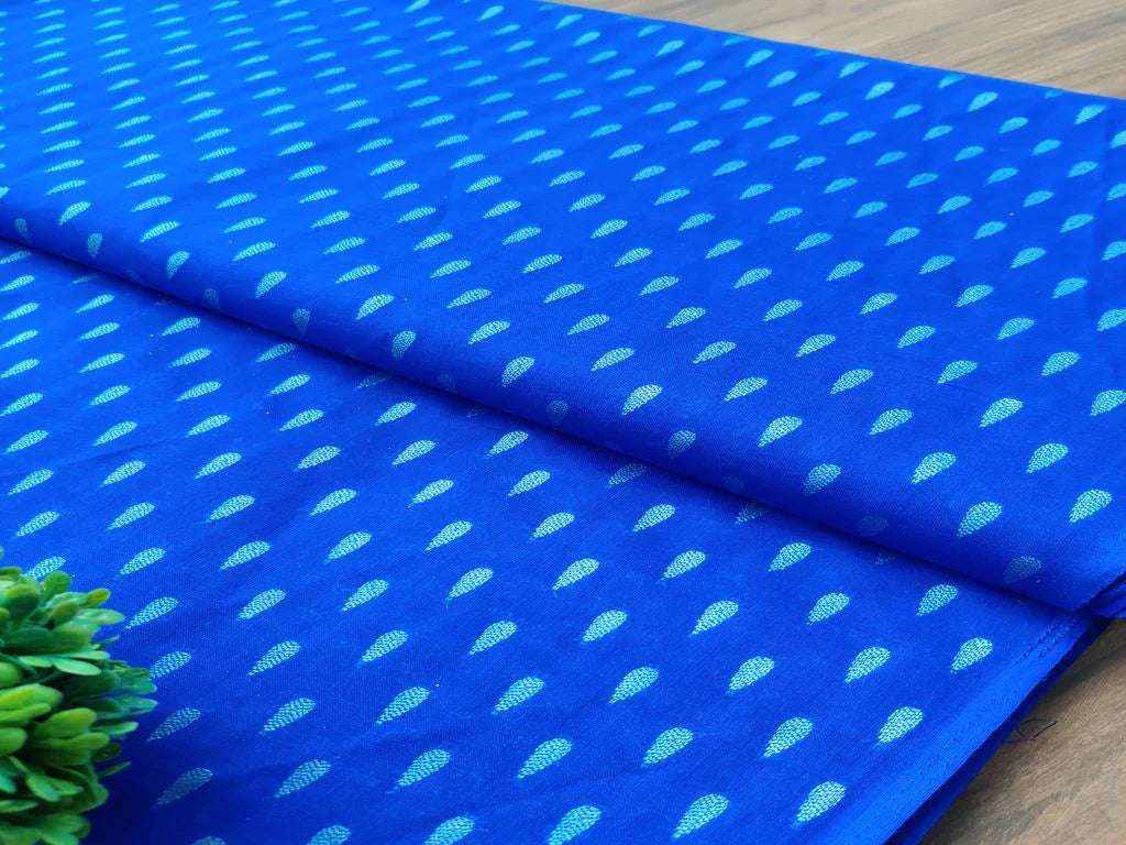 Cobalt Blue Geometric Self Weaved Bengal Butti Cotton Fabric