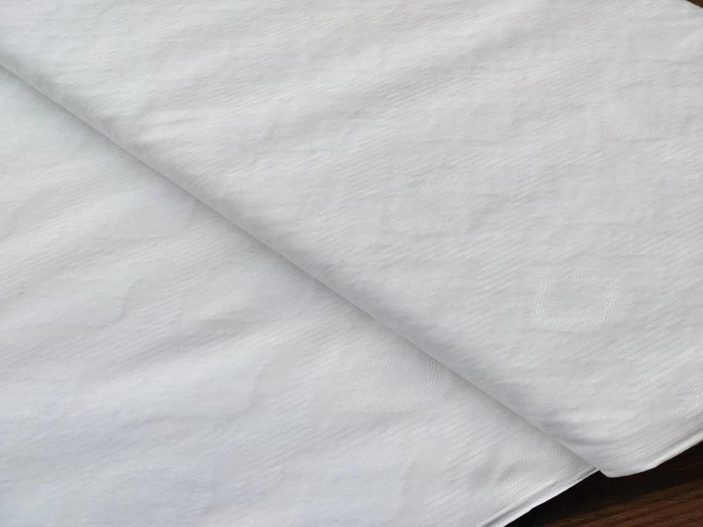 White Self Patterned Geometric Cotton Fabric