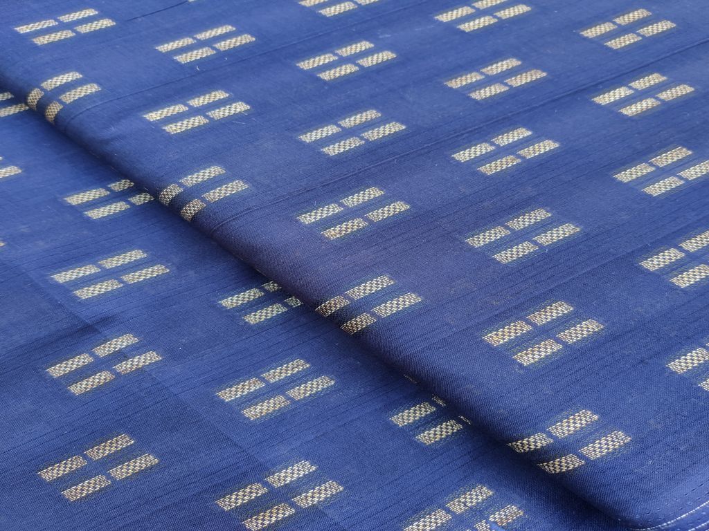 Royal Blue Golden Geometric Self Pattern Ikat Cotton Fabric