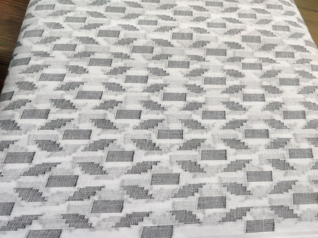 White Black Self Geometric Cotton Fabric