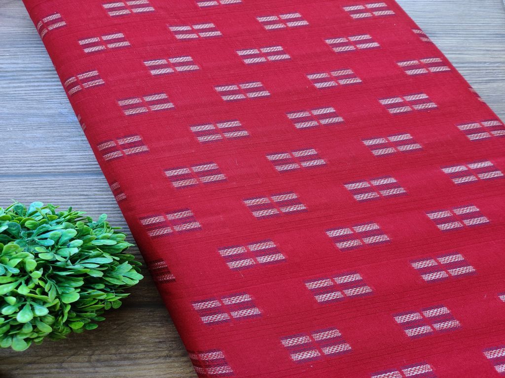 Maroon Geometric Golden Weave Cotton Fabric