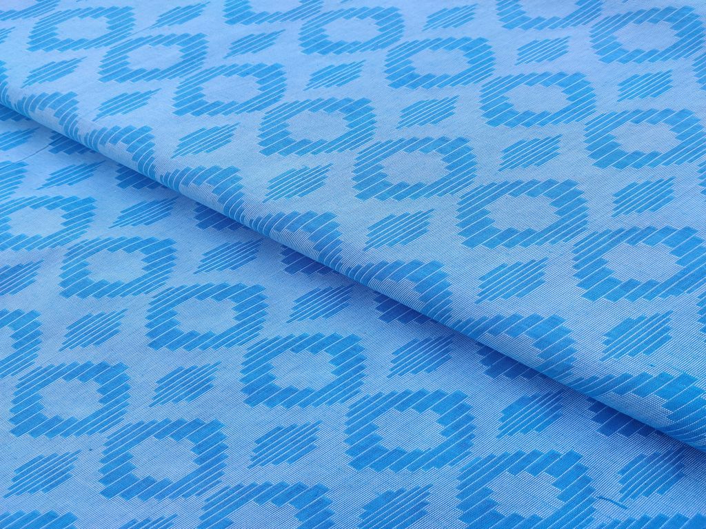 Blue Self Geometric Cotton Brasso Fabric