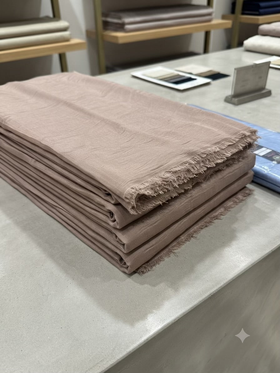 Muted Taupe Mul Chanderi Fabric( Big Width)