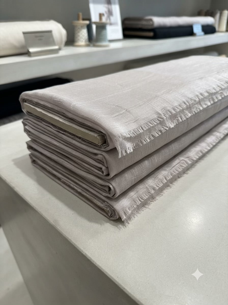 Ethereal Taupe Mul Chanderi Fabric( Big Width)