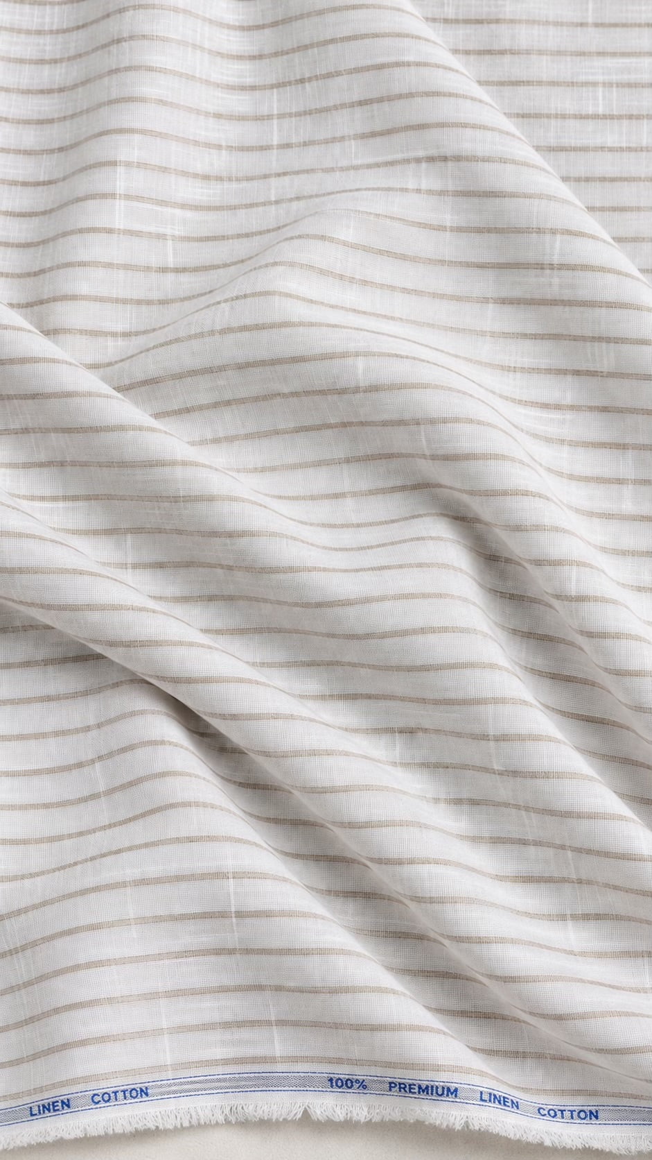 Premium Cotton Linen Fabric with Beige Stripes