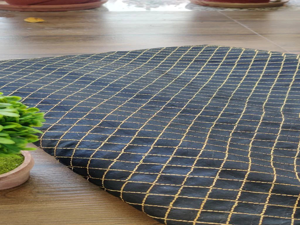 Black Golden Zari Checks Chanderi Fabric