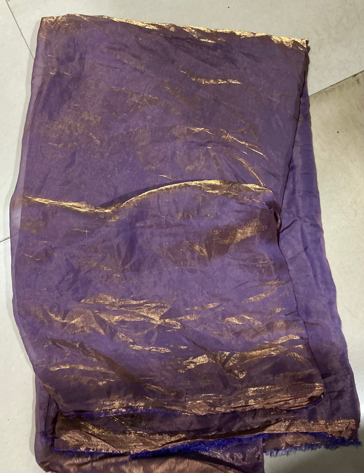 Luxurious Purple & Gold Crushed Fendi Fabric - folded fabric detail