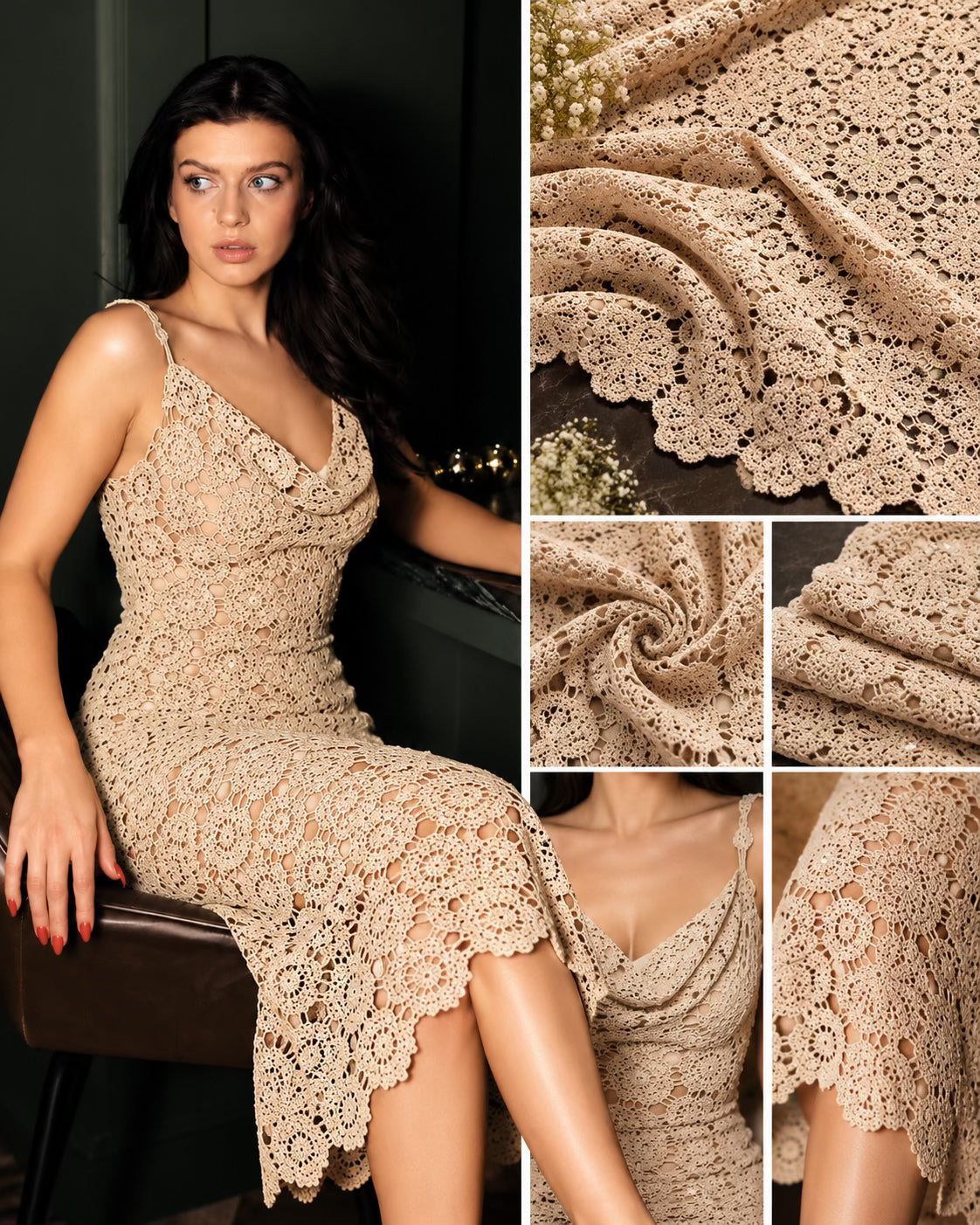 Dyeable Crochet Fabric With Transperent Sequences