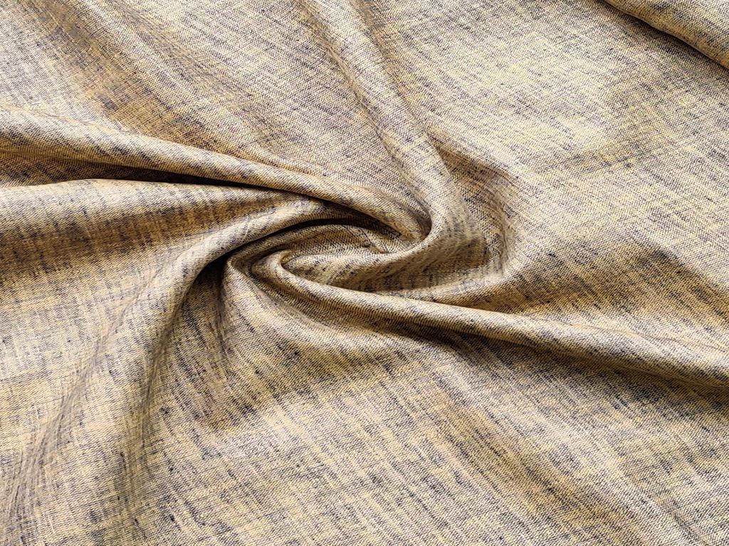 Mustard Yellow Blue Textured Premium Linen Fabric