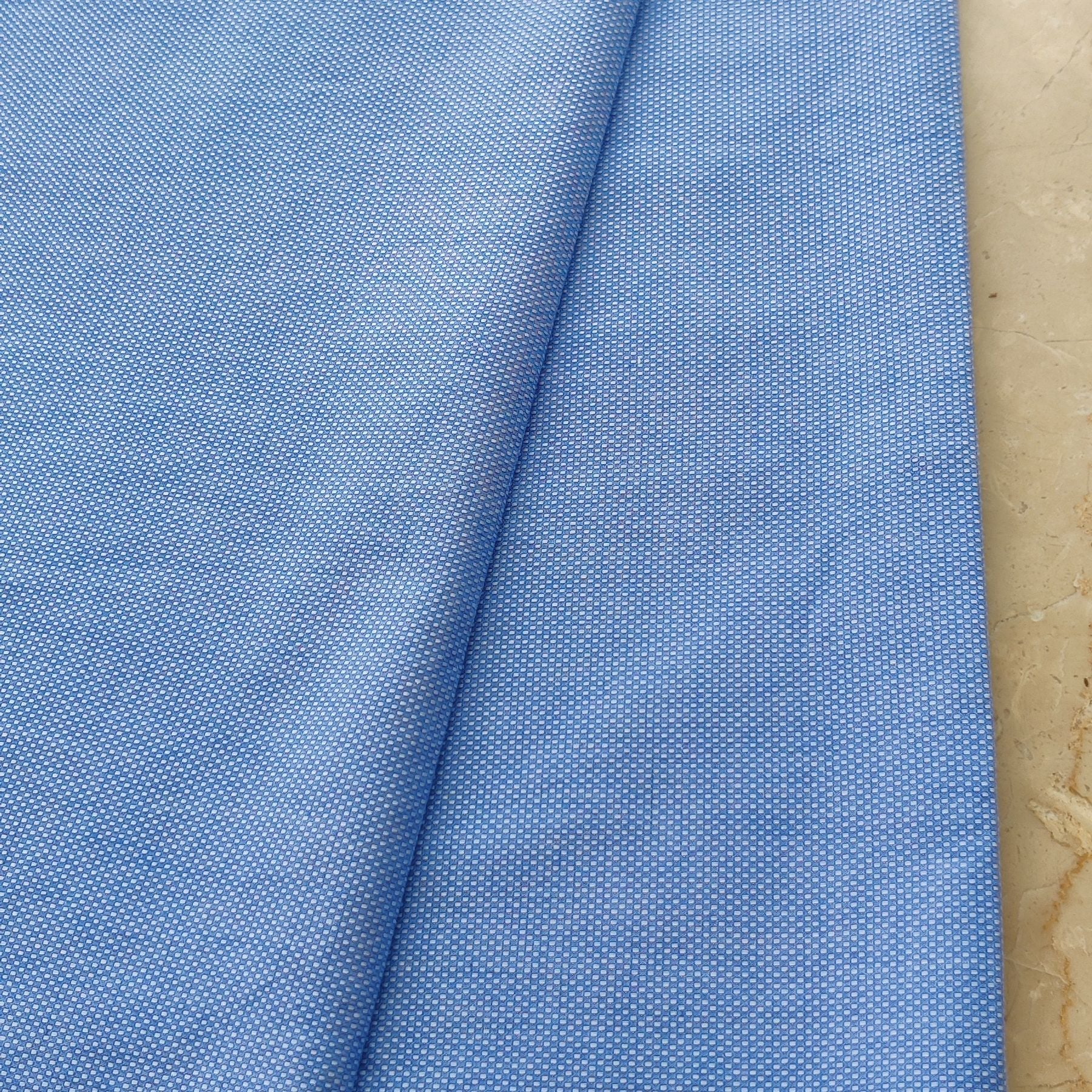 Blue & White Plain Self Weaved Cotton Fabric