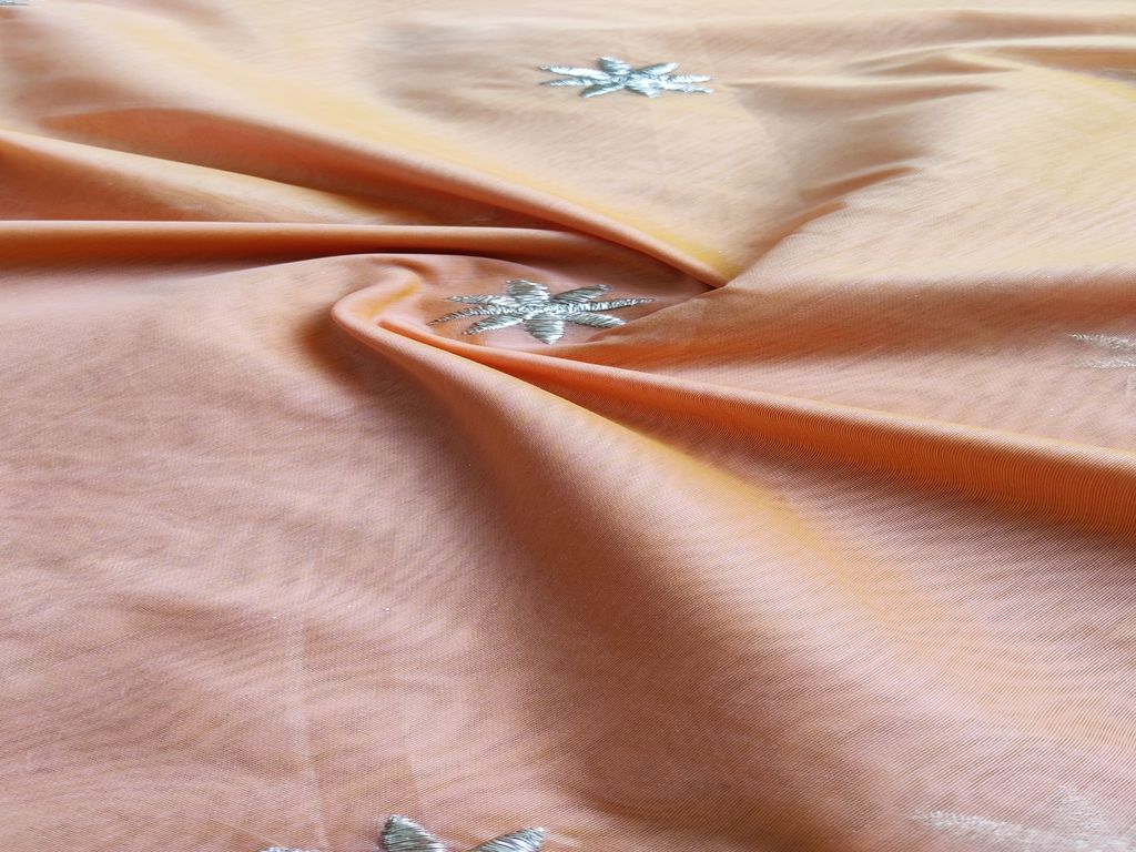 Peach Motifs Zardozi Embroidered Chanderi Fabric