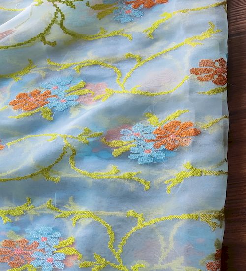 Multi Color Floral Embroidered Organza Fabric
