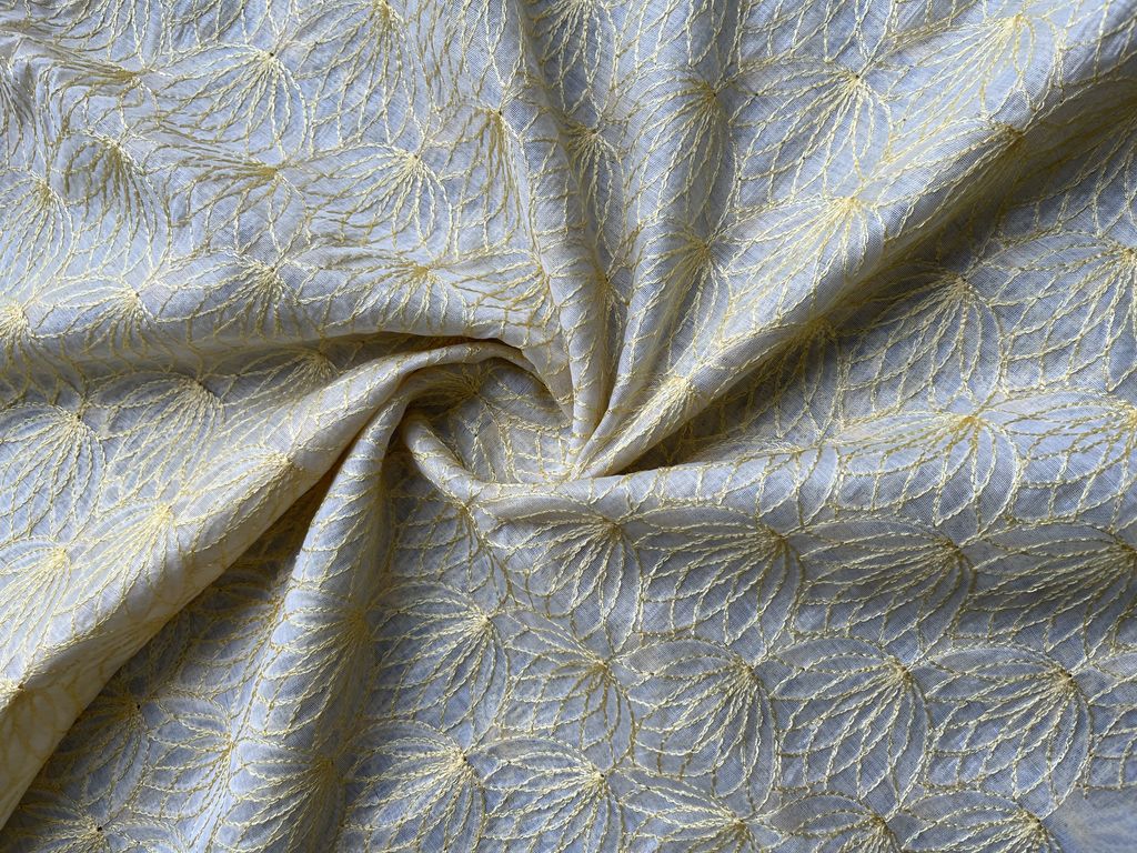 Off-white Lemon Thread Embroidered Chanderi Fabric