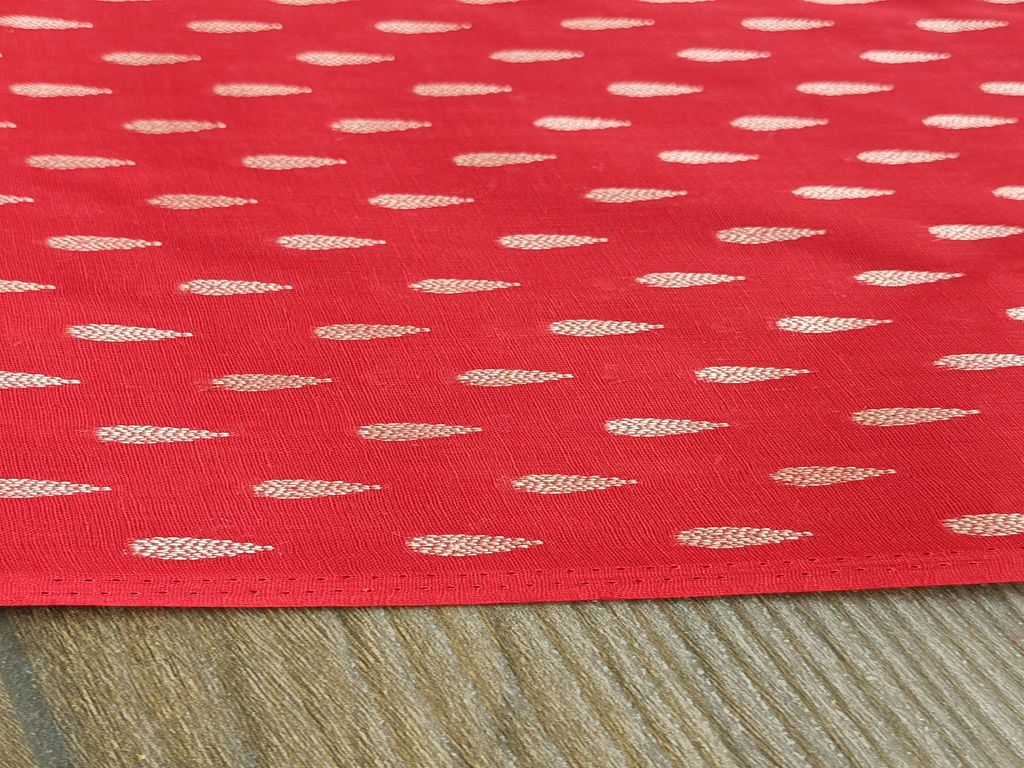 Red Self Weaved Bengal Butti Cotton Fabric