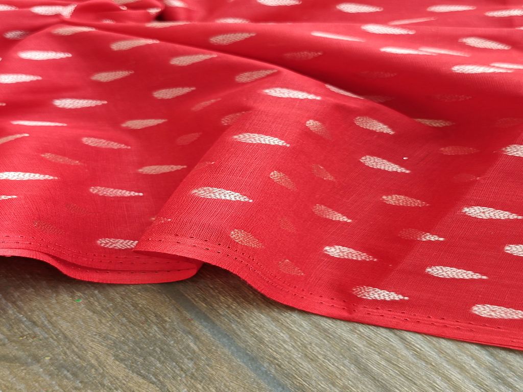 Red Self Weaved Bengal Butti Cotton Fabric