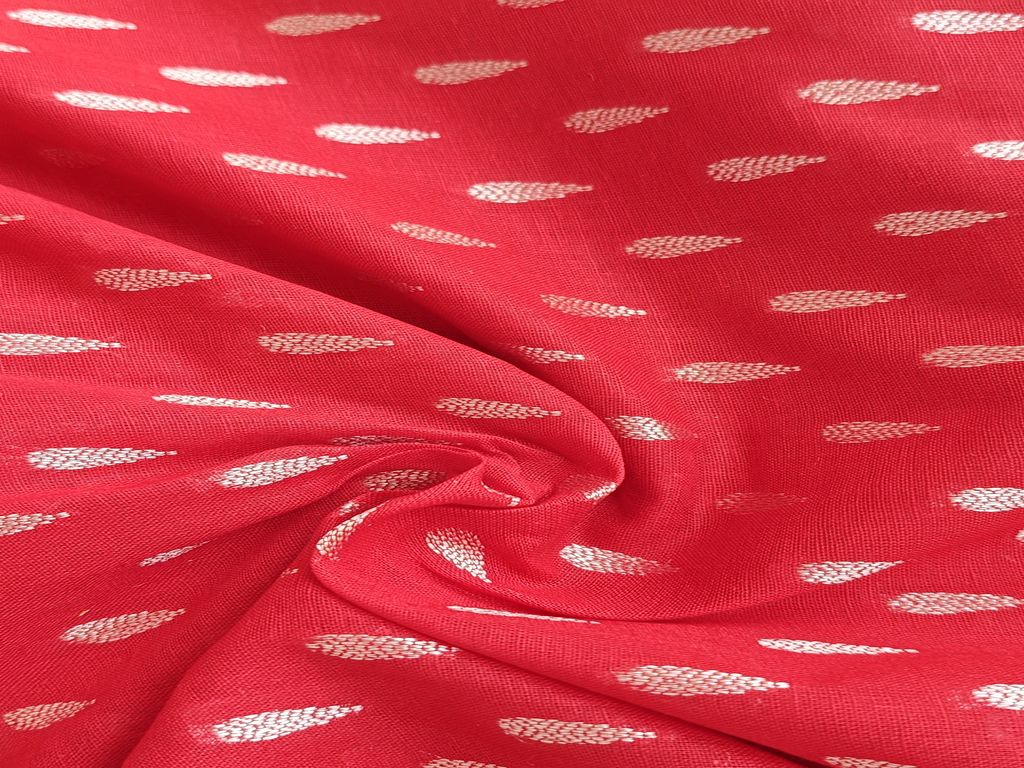 Red Self Weaved Bengal Butti Cotton Fabric