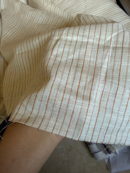 Premium Cream & Rust Pinstripe 100% Pure Linen Fabric – 60 Lea(0% Cotton)