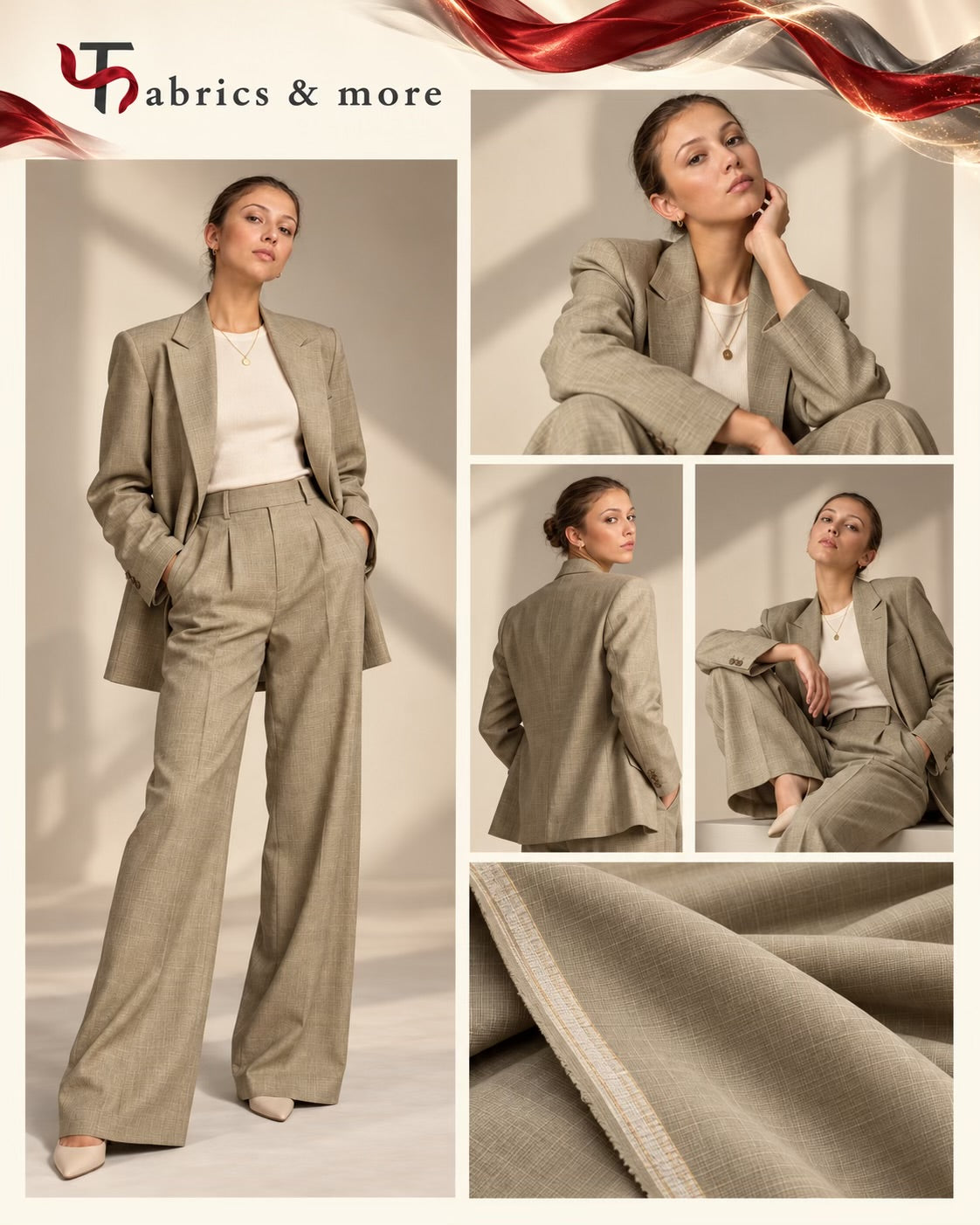 Imported Korean  SILKY Terry Wool by Johan & Martin – Wrinkle-Free Premium KHAKI-BEIGE  Suiting Fabric