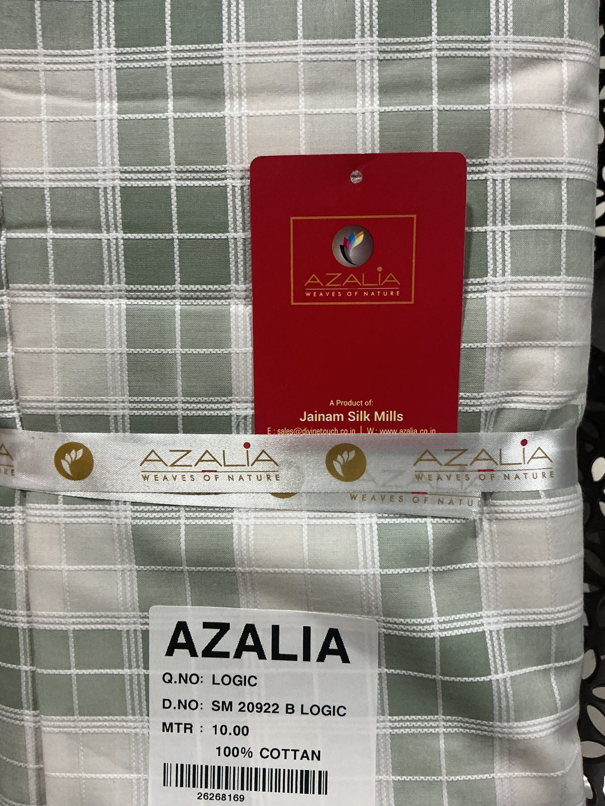 Sage Green & White Checkered 100% Cotton Shirt Fabric - folded fabric detail