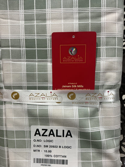 Sage Green & White Checkered 100% Cotton Shirt Fabric - folded fabric detail