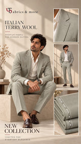Imported Korean Terry Wool by Johan & Martin – Wrinkle-Free Premium SAGE GREY Suiting Fabric