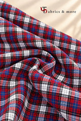 Red, Navy Blue & White Tartan Check Spun Fabric