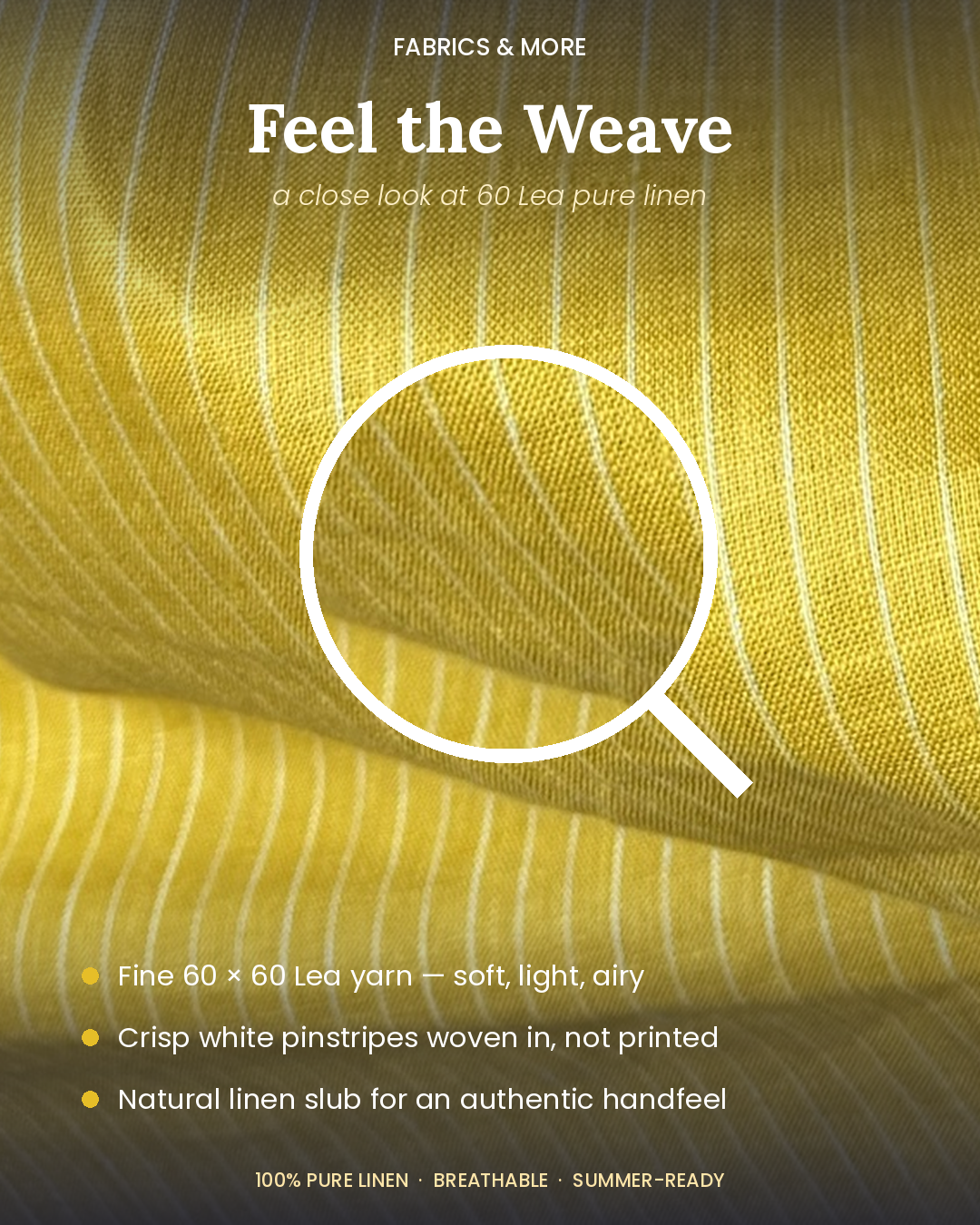 Sunshine Stripes 100% Pure Linen Fabric 60 Lea (0% Cotton)