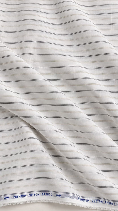 Sophisticated IVORY -WHITE Cotton Linen 60 Lea Striped Fabric