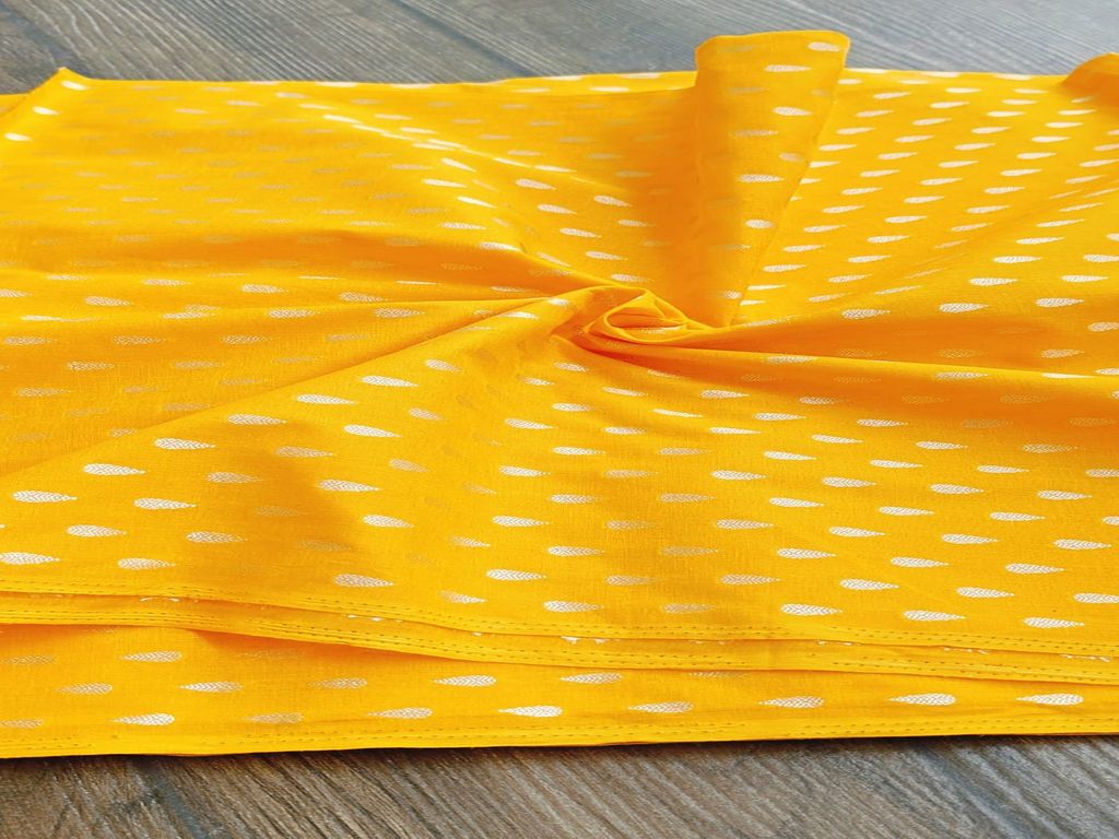 Yellow Self Weaved Bengal Butti Cotton Fabric