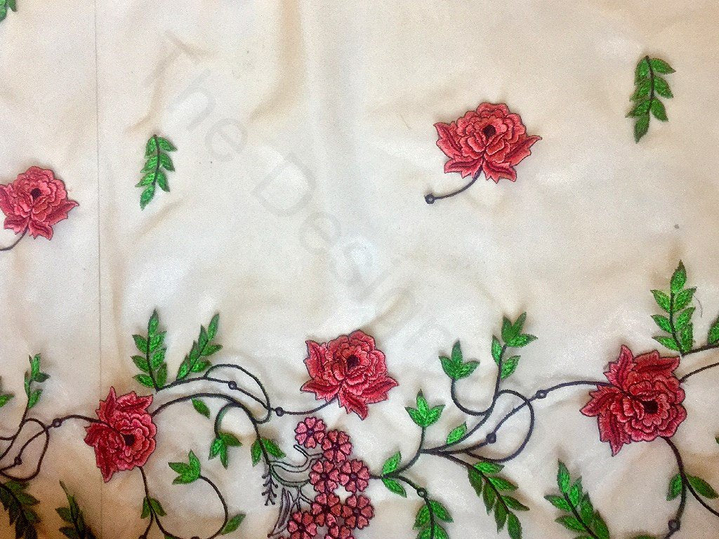 Off White Flower Design 1 Embroidered Organza Fabric