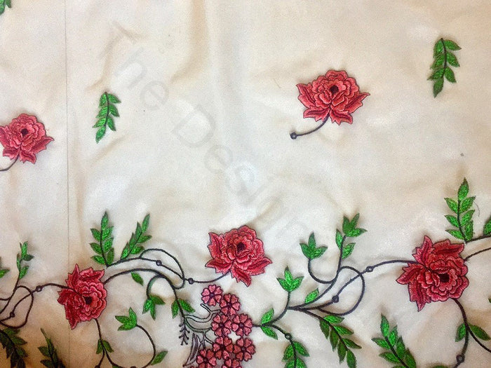 Off White Flower Design 1 Embroidered Organza Fabric