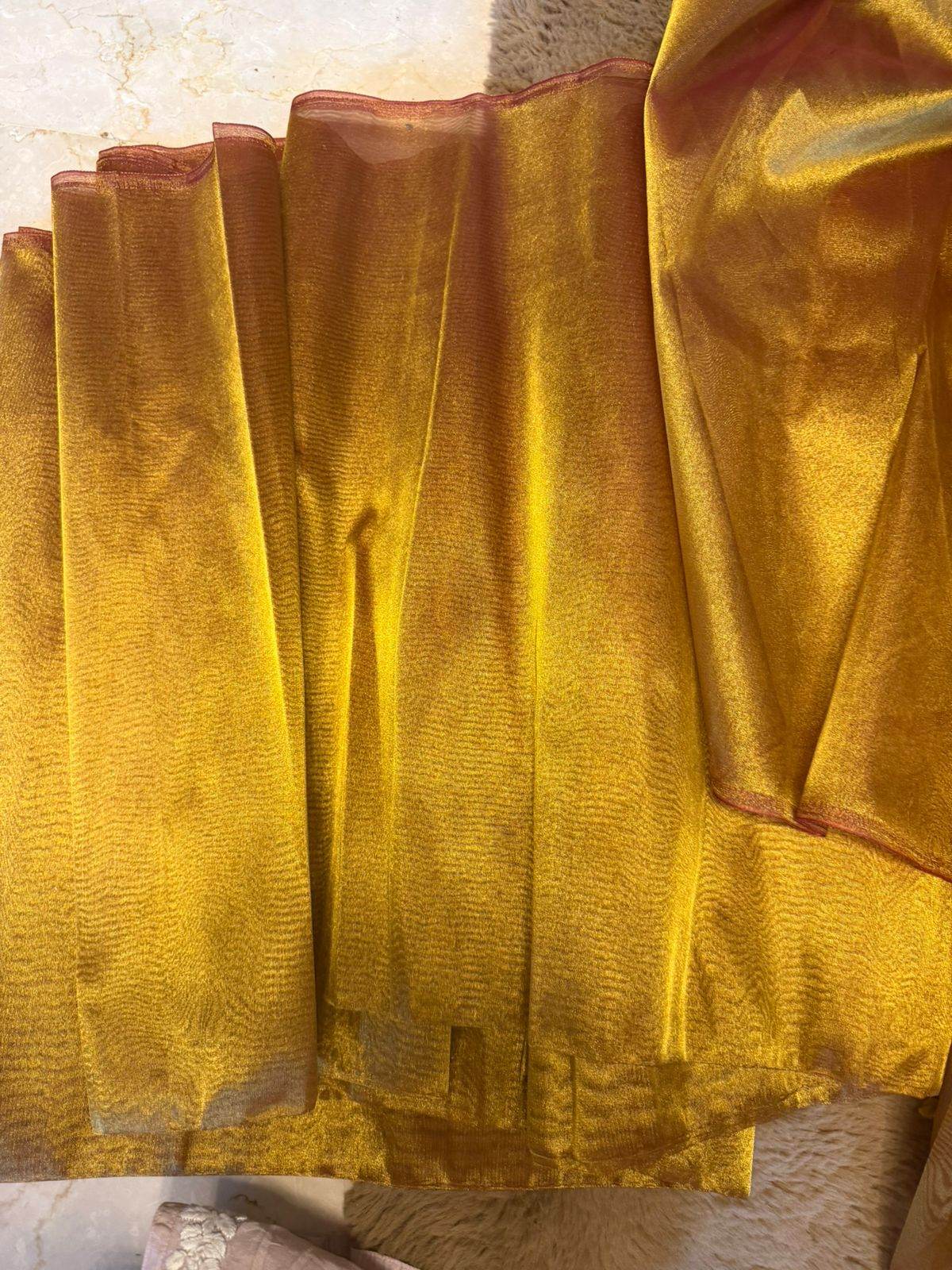 Golden Dual-Tone Metallic Tissue Fabric