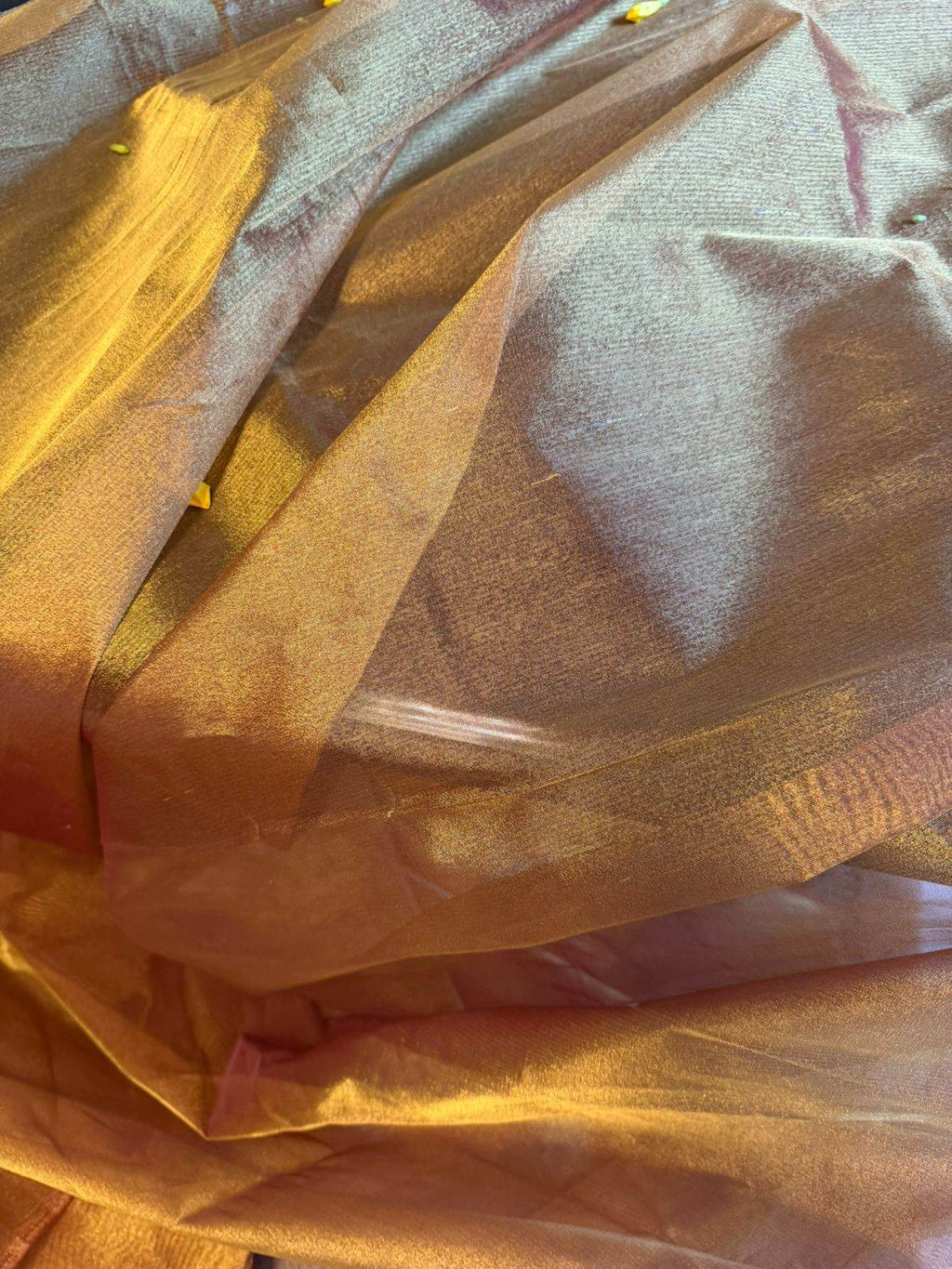 Golden Dual-Tone Metallic Tissue Fabric