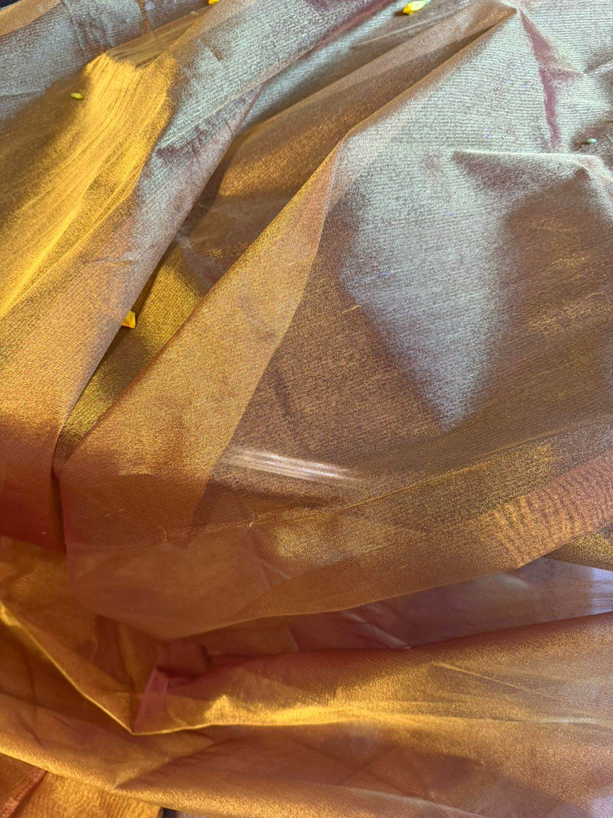 Golden Dual-Tone Metallic Tissue Fabric