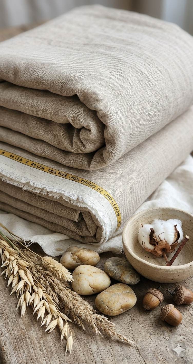 Beige Natural Pure 100% Pure Linen Fabric for Blazers, Jackets and Pants (44 lea) (0% Cotton)